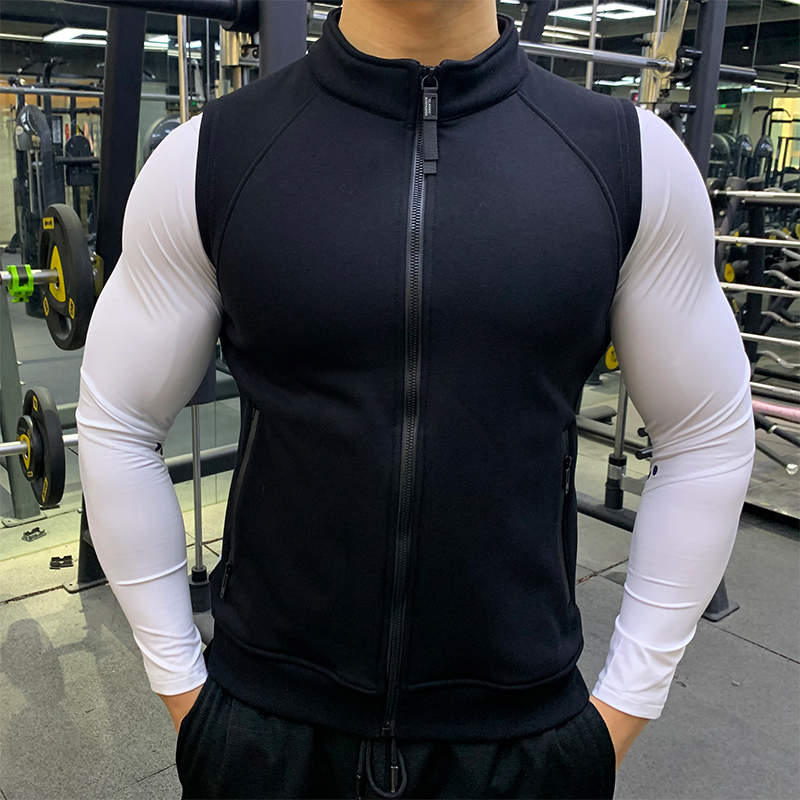 秋冬健身外套男加绒加厚保暖马甲跑步运动训练服私人教练工服定制