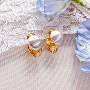 时尚撞色金属耳钉女小众个性设计感百搭简约复古耳环耳饰一款两戴