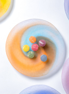 日本进口水野硝子糖果色莫奈印象盘手工干果盘新年点心碟玻璃餐具