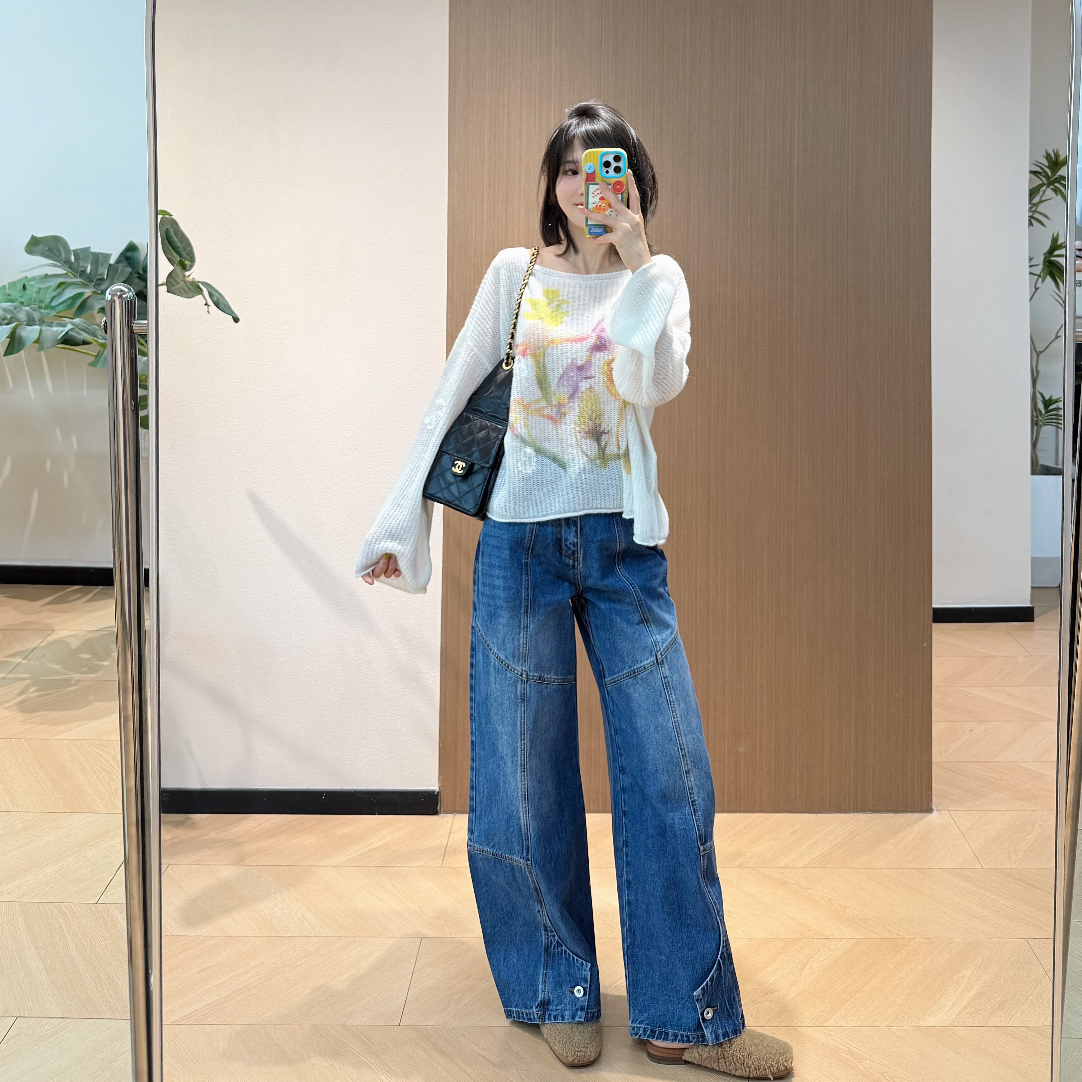 fa 鸢尾花法式针织衫+设计师feng* 解构蓝色直筒休闲牛仔裤