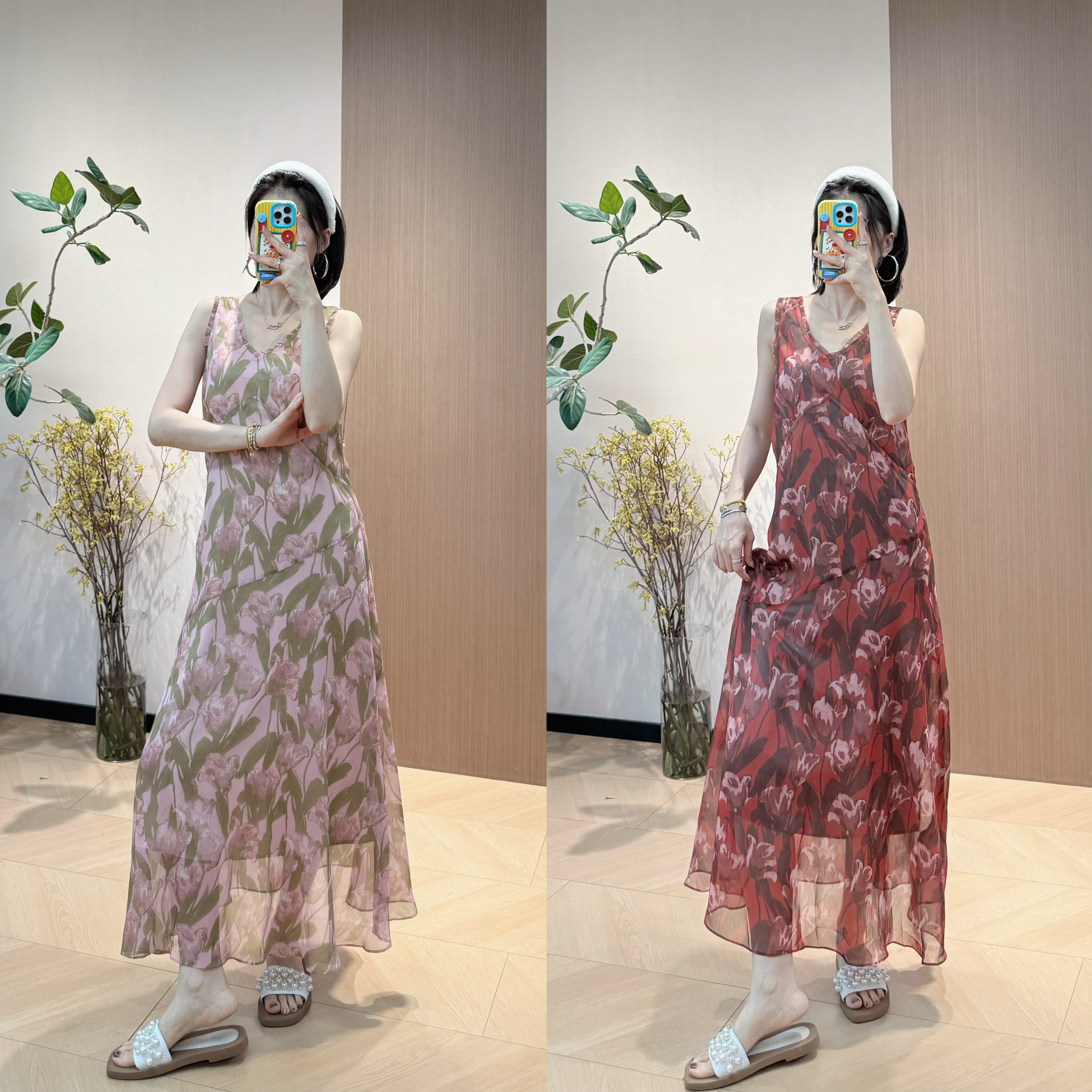 董洁同款 zhi 郁金香印花假日连衣裙