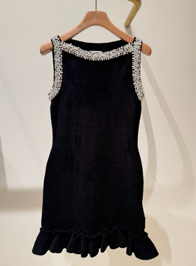 精致优雅 sd 25秋冬 重工钉珠连衣裙小黑裙