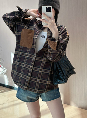 英式贵气感 男女同款 25早春 Bar*Wolfwood磨毛格纹长袖衬衫