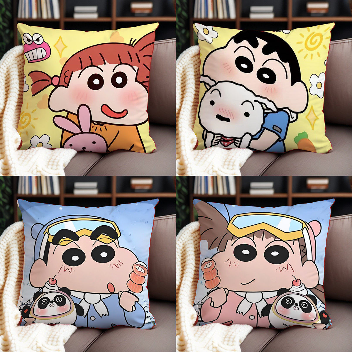 蜡笔小新抱枕方形靠枕可爱少女心枕头房间卧室床头靠垫含芯超软