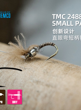 日本进口TIEMCO飞钓裸钩绑制材料蜉蝣拟饵直眼弯短柄钩TMC2488