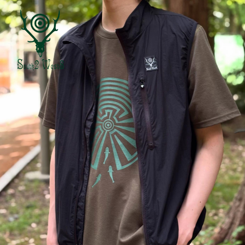 日本SOUTH2WEST8夏季休闲潮流圆领经典鳟鱼迷宫速干印花短袖T恤