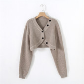 外套女秋冬新款 超短款 毛衣开衫 单排扣网红高腰针织小披肩外搭加厚