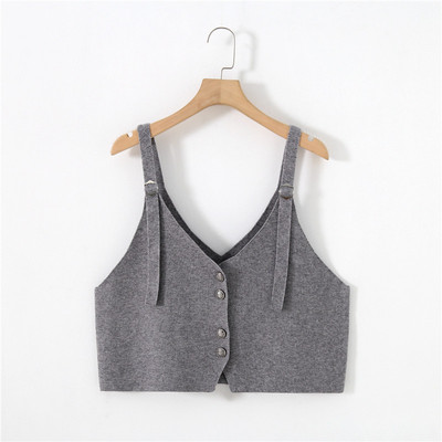 针织马甲背心吊带纽扣开衫短款