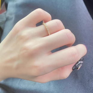 超闪满钻小碎钻戒指尾戒女小指超小号尺寸小拇指排钻黄金色开运1