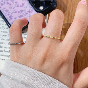 小众个性细版角花碎冰冰戒指窄版尾戒女小指男小尺寸极小超小2号