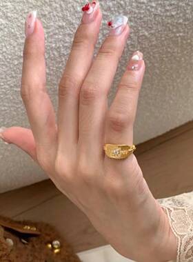 中古风盾牌拉丝尾戒纯银戒指