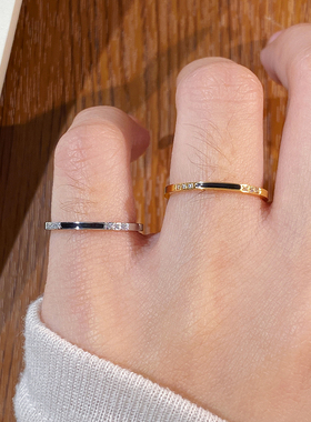 窄版黑线六钻戒指尾戒18k