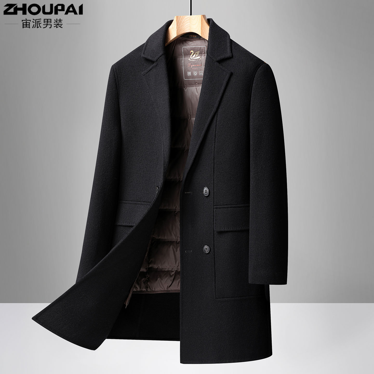 中年男士爸爸冬装双面呢羊毛外套