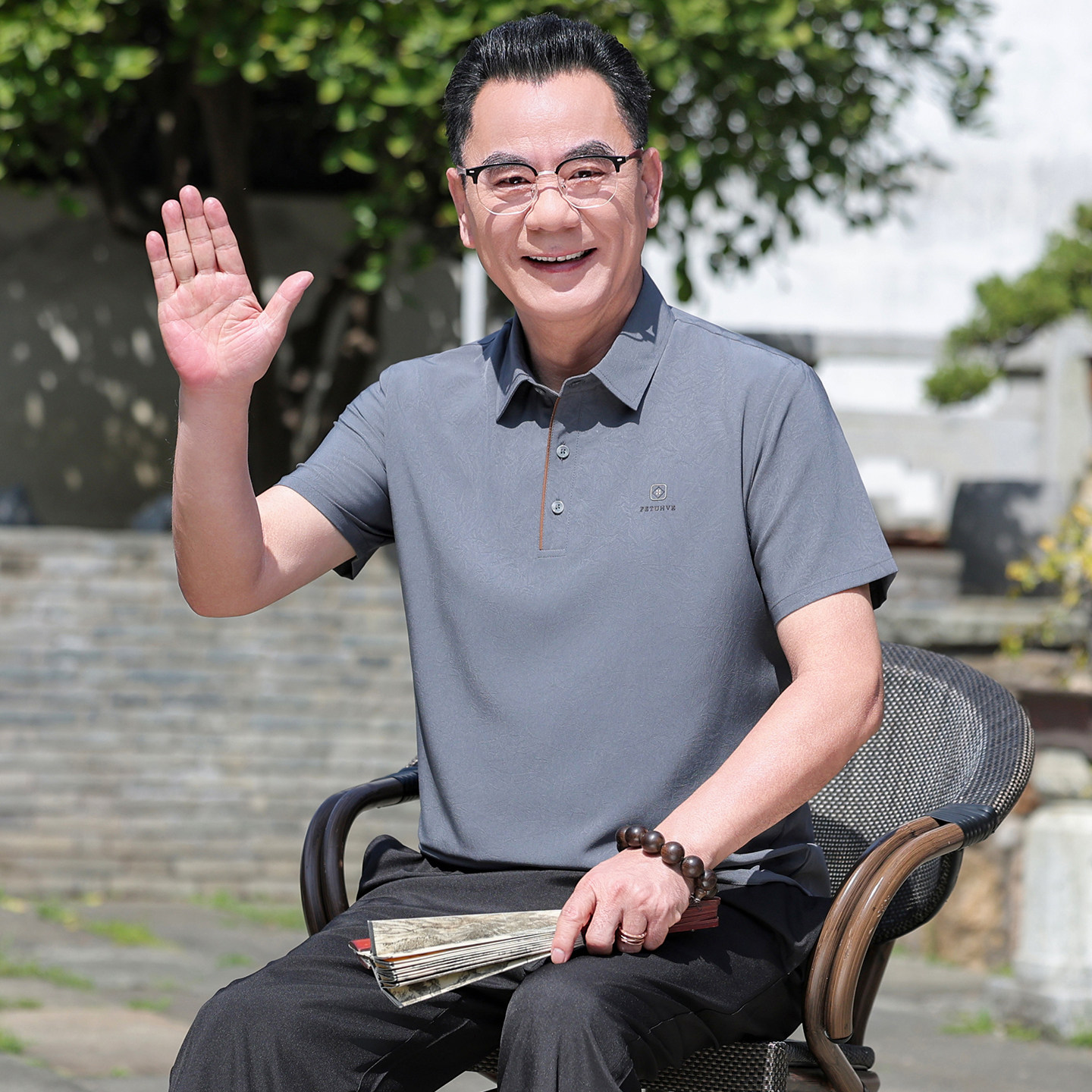 爸爸夏季新款短袖套装中老年人爷爷夏装新中式爷爷老人冰丝两件套