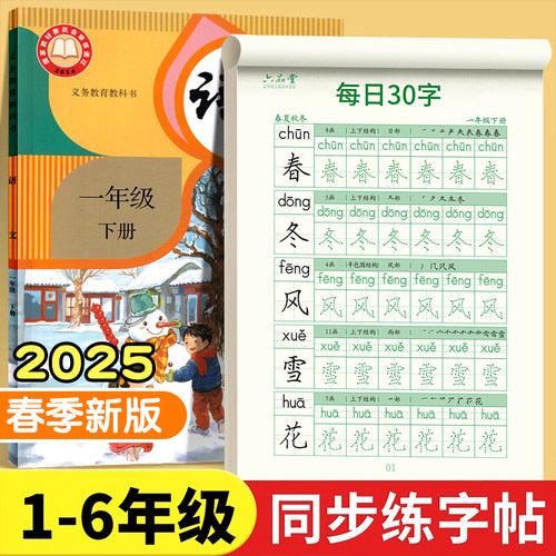 2025春季新版一年级二年级字帖练字帖小学生专用每日30字点阵控笔训练人教版语文同步写字硬笔书法练字本