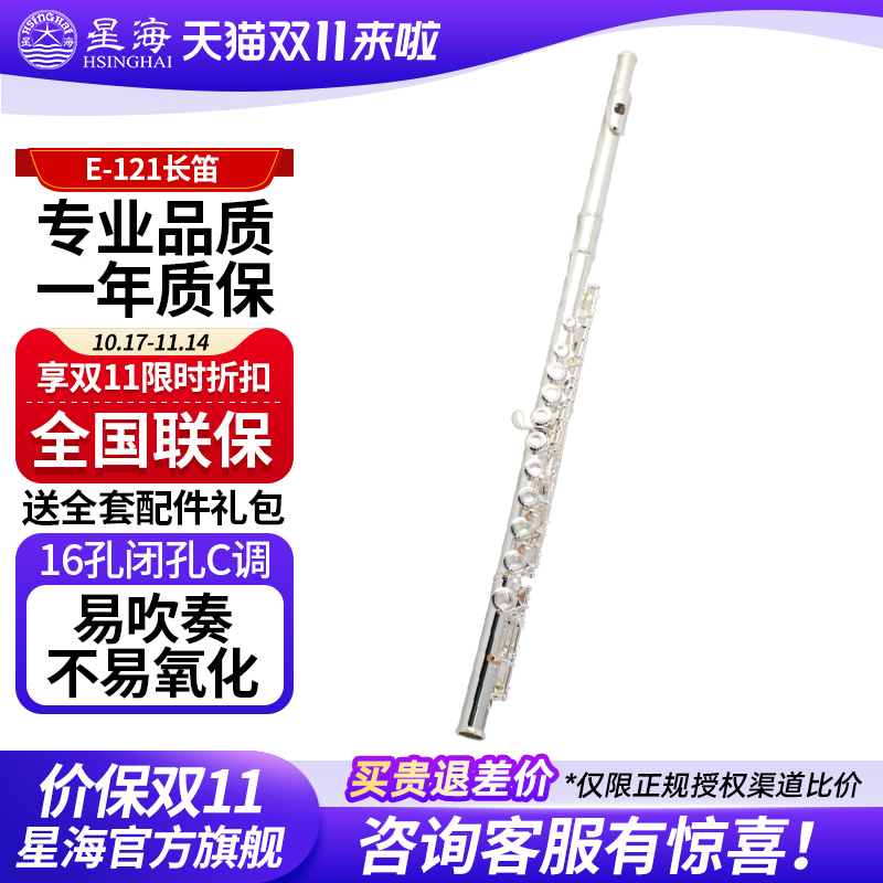星海长笛 120镀银16孔C调带E键XF-100开闭孔专业院校演奏考级乐器