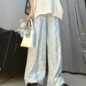 本双口袋宽松薄款 冰凉垂感可外穿家居裤 棉绸睡裤 阔腿裤 女大码 高版