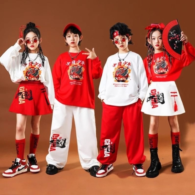 元旦儿童中国风演出服运动会开幕式服国潮啦啦队国潮风队服喜庆