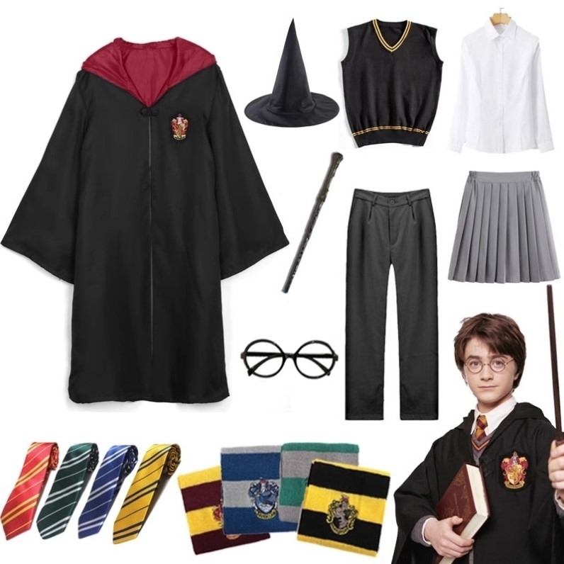 哈利波特cos服魔法袍万圣节演出服赫敏角色扮演服长袍魔杖派对