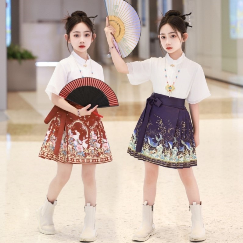 儿童马面裙女童汉服中国风套装小女孩唐装国风女原创古风国潮母女