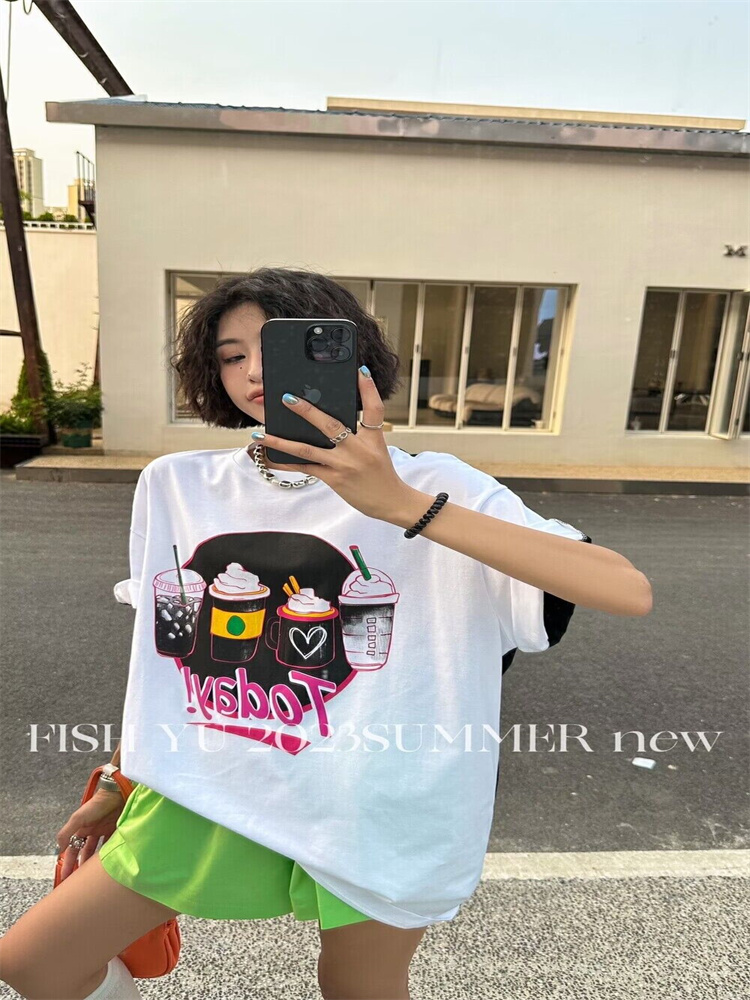 短袖通勤薄款印花纯棉女装街头