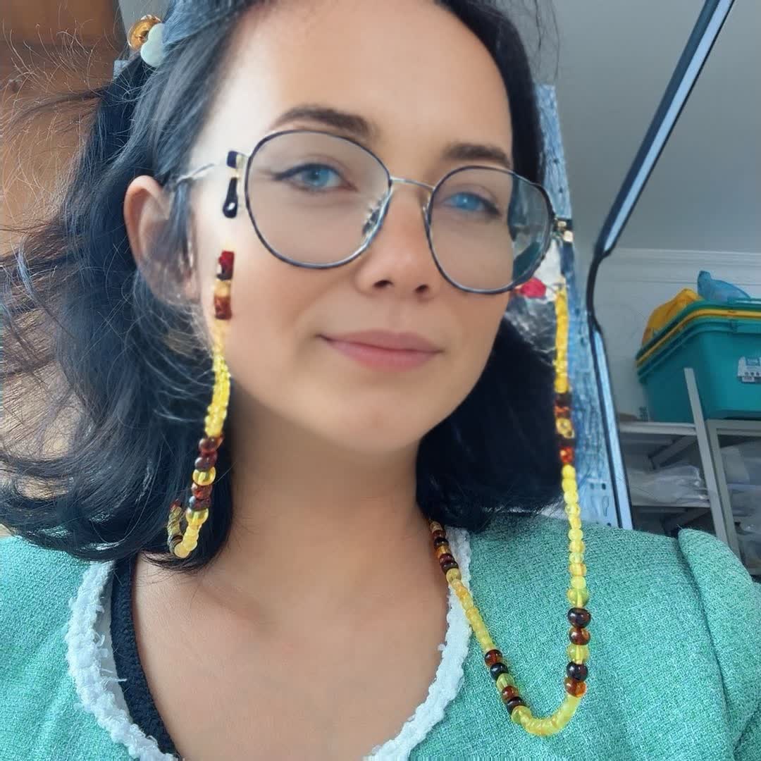 天然蜜蜡琥珀金珀血珀渐变色项链眼镜链高级轻奢复古