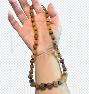 约45cm长 天然琥珀蜜蜡原石项链 18克 海原石项链 波罗