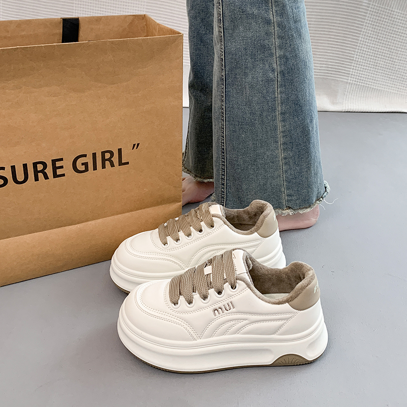 厚底加绒小白鞋女增高板鞋