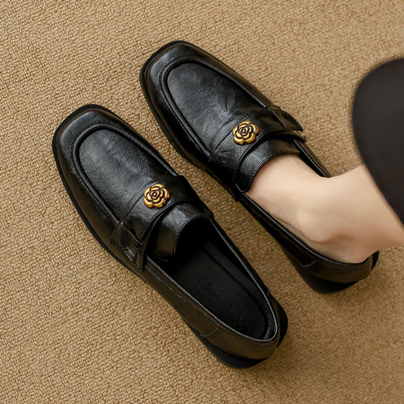 【高品质】真皮乐福鞋女粗跟单鞋