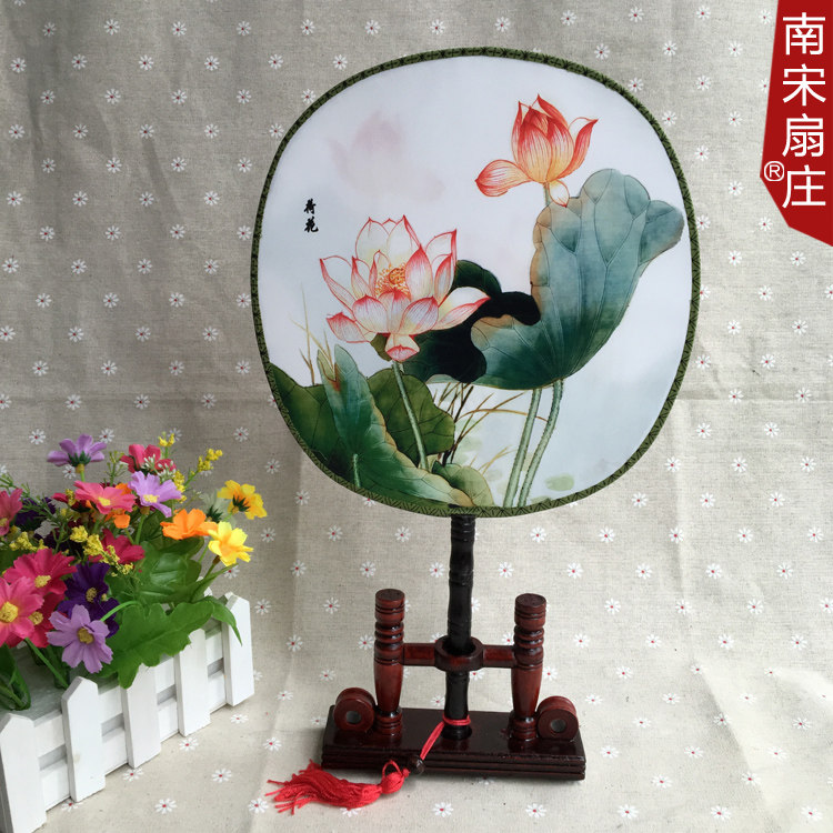 新品！精品双面扇子团扇礼品出国外事外宾礼品中国特色荷花工艺品