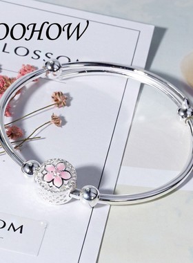 微镶锆石滴胶礼物银手镯