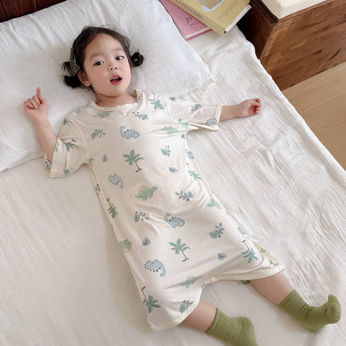 法国Anseola 夏季儿童睡袍韩版男女童优可丝凉感无骨睡袋短袖连体
