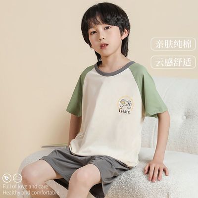 儿童睡衣男童家居服小孩空调服男孩纯棉短袖大童套装薄款宝宝夏季