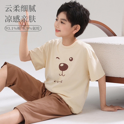 2026新款儿童睡衣男童莱卡棉家居服男孩空调服中大童套装薄款夏季