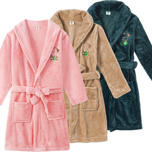 儿童睡袍冬季加厚法兰绒加长宝宝睡衣男孩珊瑚绒浴袍女童家居服