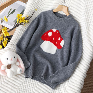 100%羊绒衫儿童圆领加厚毛衣男全羊毛针织衫打底衫中大童羊毛衫冬