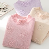 打底衫 男女童装 加厚温柔高领立体花朵毛衣女针织衫 儿童山羊绒衫