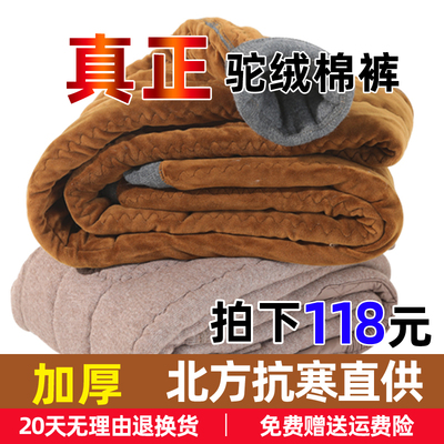 男女士驼绒棉裤加肥高腰羊绒裤冬