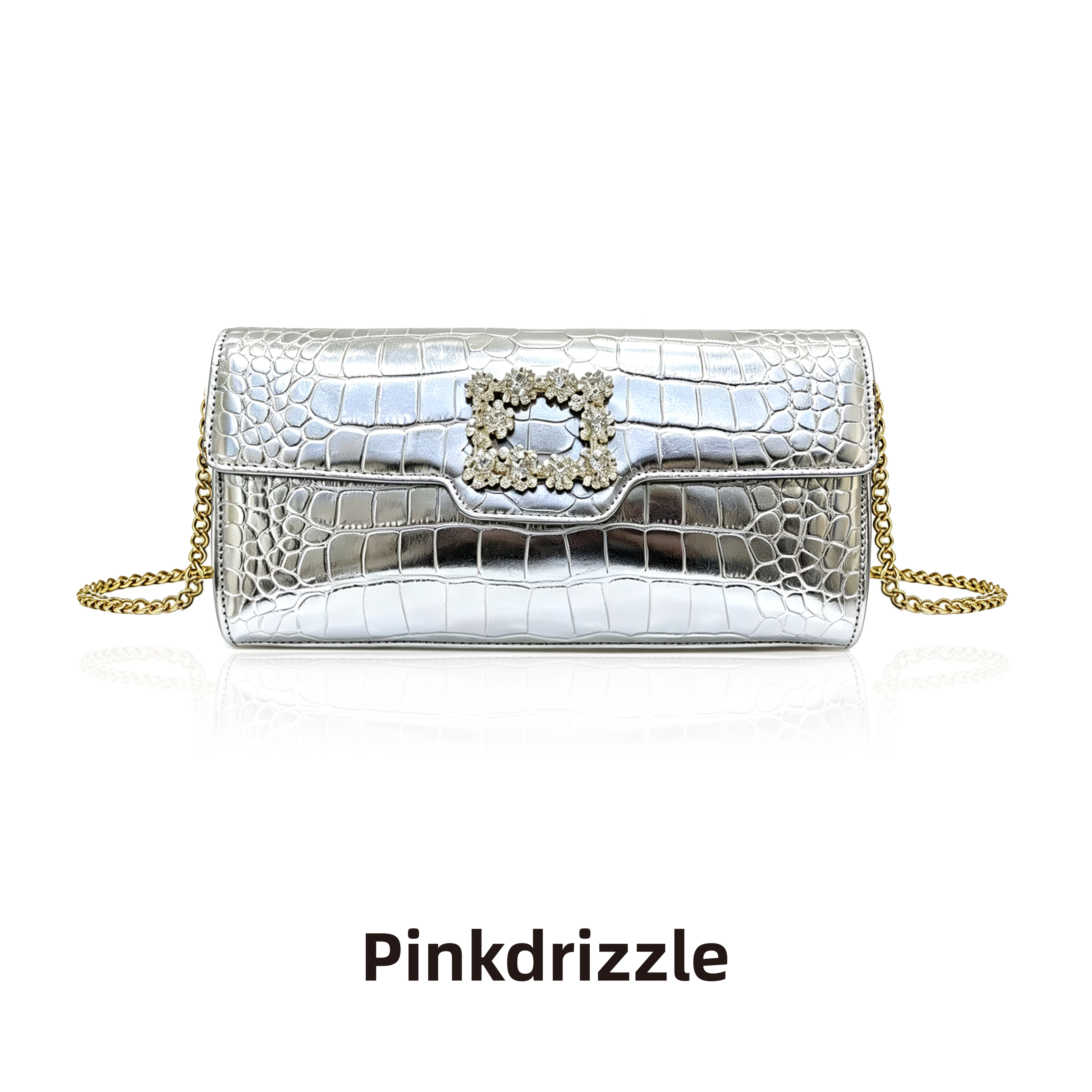 pinkdrizzle翡冷翠星曜方钻信封包手拿包银色多功能可单肩斜跨包