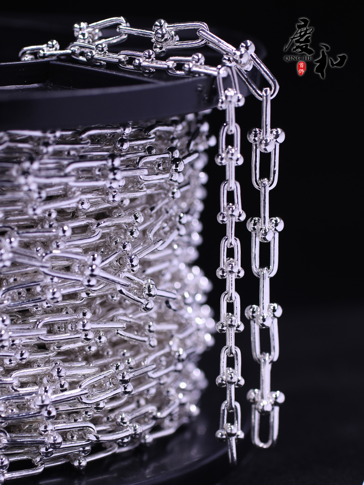 S925纯银精工马蹄链手工拼接个性