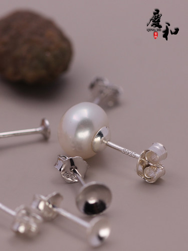 托盘耳钉手工珍珠纯银手工diy