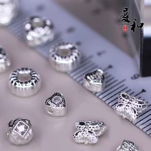 S925纯银南瓜隔珠奶酪散珠子手工diy配件 蝴蝶珠编织材料毛线团珠
