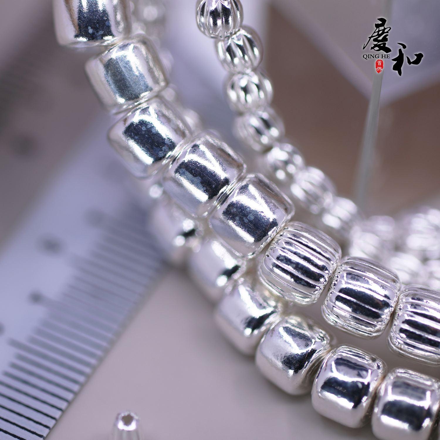 S925纯银南瓜隔珠手串桶珠鼓珠