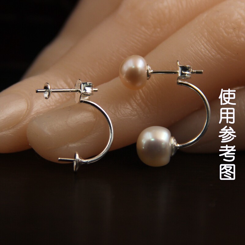 925纯银日韩耳钩双珍珠话筒款两用弯壁款镀金时尚耳坠手工DIY配件