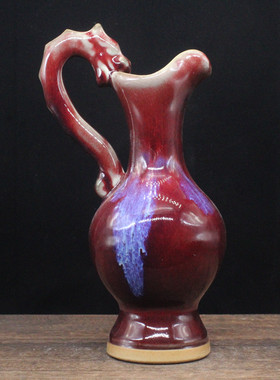 钧窑窑变花釉龙头酒壶花瓶（高22厘米）仿古瓷器桌面陶瓷花瓶摆件