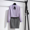 2 -piece set (050 long -sleeved gray strip shirt +008 gray skirt)