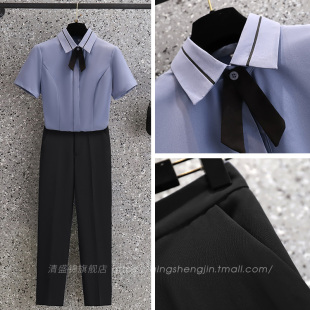 前台接待职业套装灰色衬衫女夏短袖酒店经理工作服售楼部工装衬衣