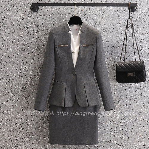 灰色西装套装女春秋气质女神范酒店前台售楼部美容院工作服职业装