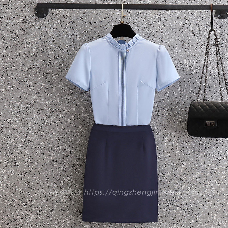 工作服女夏短袖白衬衫套装酒店前台珠宝店售楼部美容院美容院工装