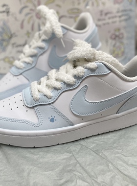 定制球鞋Nike Court Borough 2休闲清新喵喵蓝喵减震耐磨低帮女款